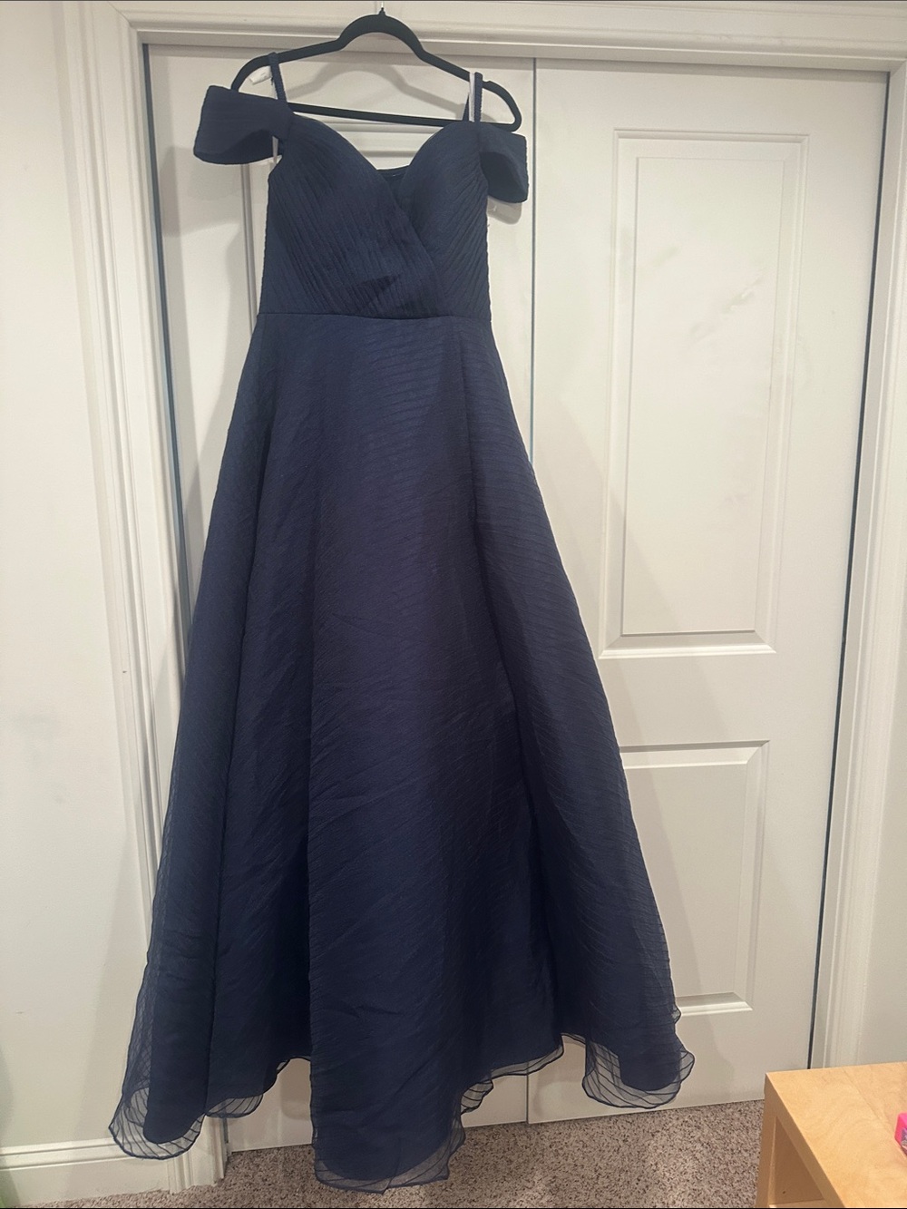 Jovani Navy Off-the-Shoulder A-Line Prom Gown